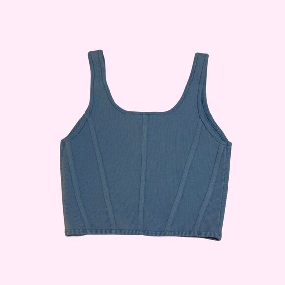 NWOT Aerie Faux-Corset Ribbed Cropped Tank Top, Blue, Size L - Picture 2 of 4